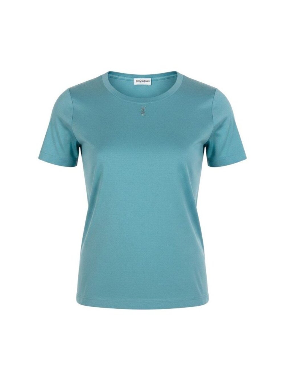 Saint Laurent Rhinestone Cassandra Logo Short Sleeve T-Shirt M Light Blue Cotton